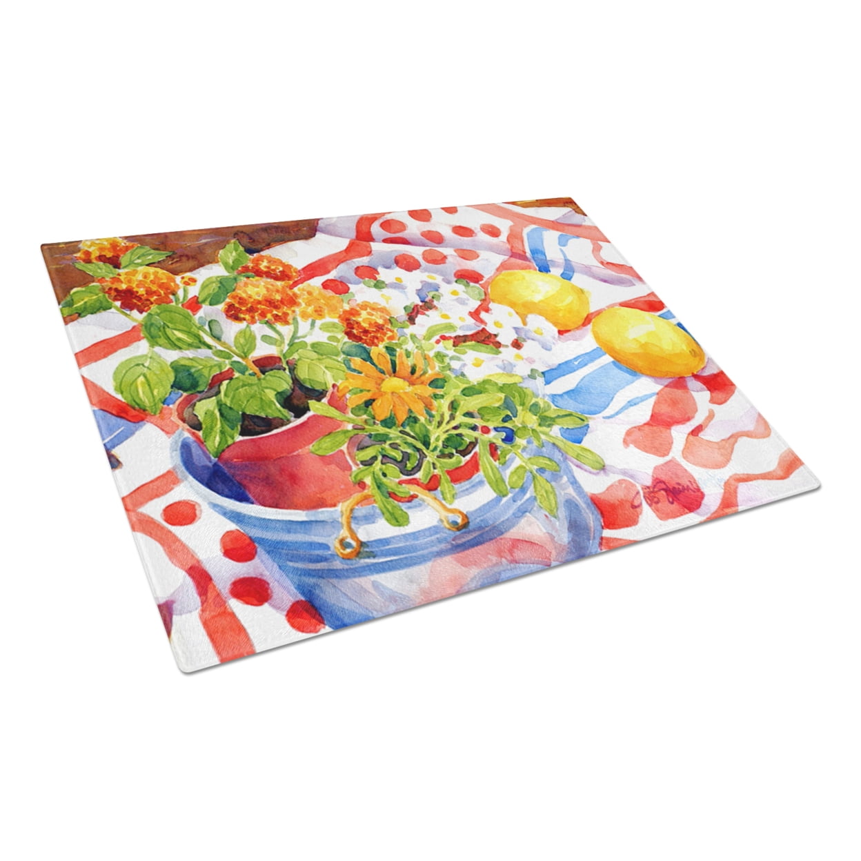 Caroline's Treasures Flowers with a side of lemons Glass Cutting Board Large