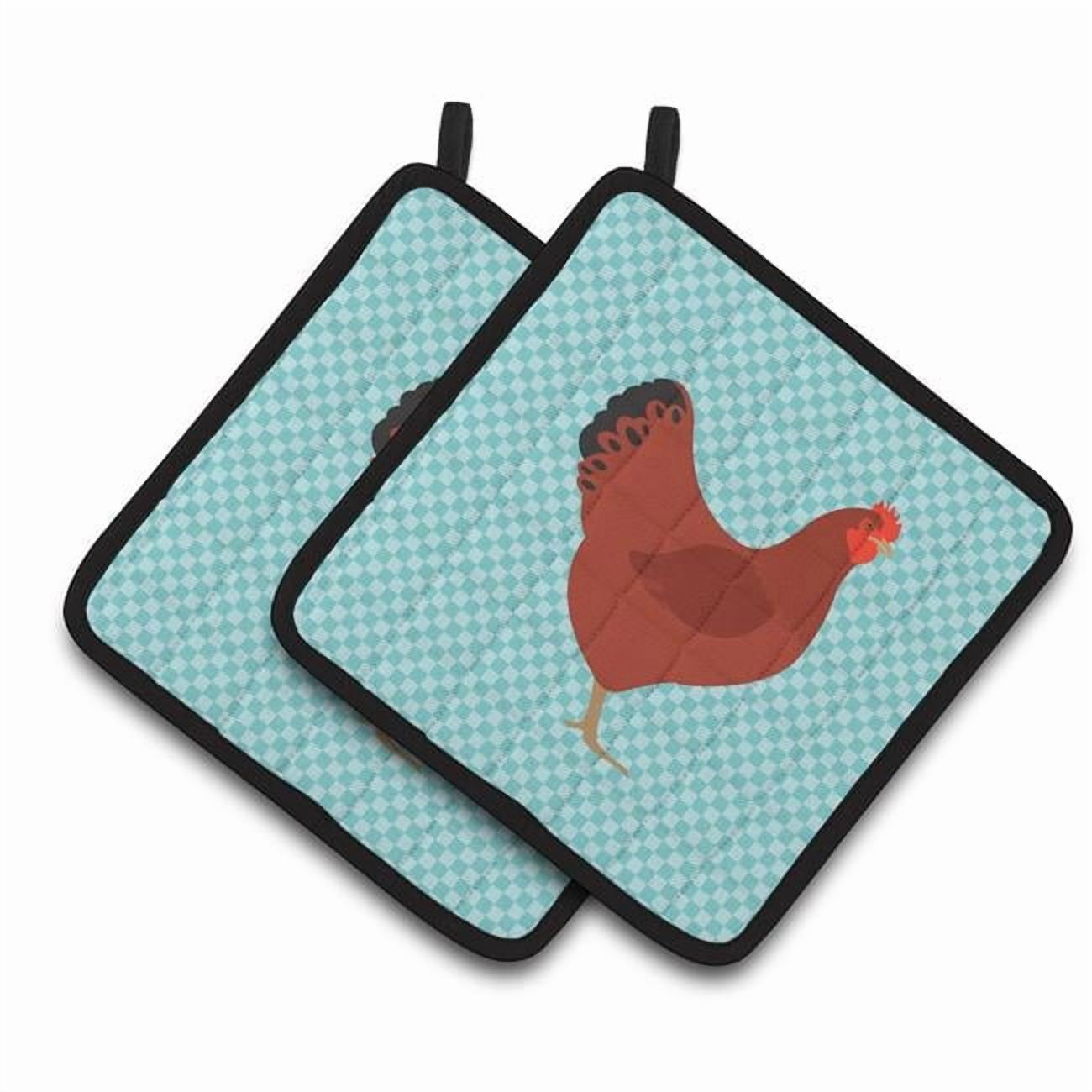Caroline's Treasures New Hampshire Red Chicken Blue Check Pair of Pot Holders
