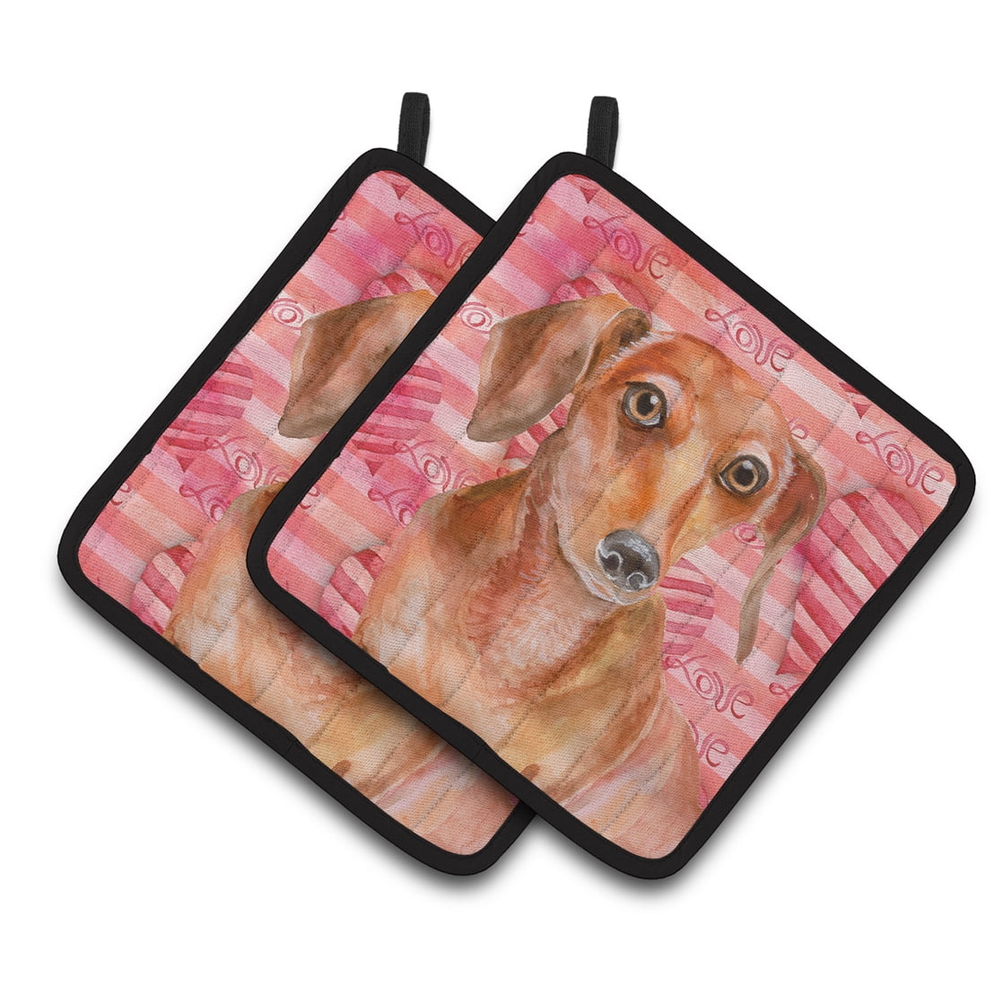 Caroline's Treasures Red Dachshund Love Pair of Pot Holders