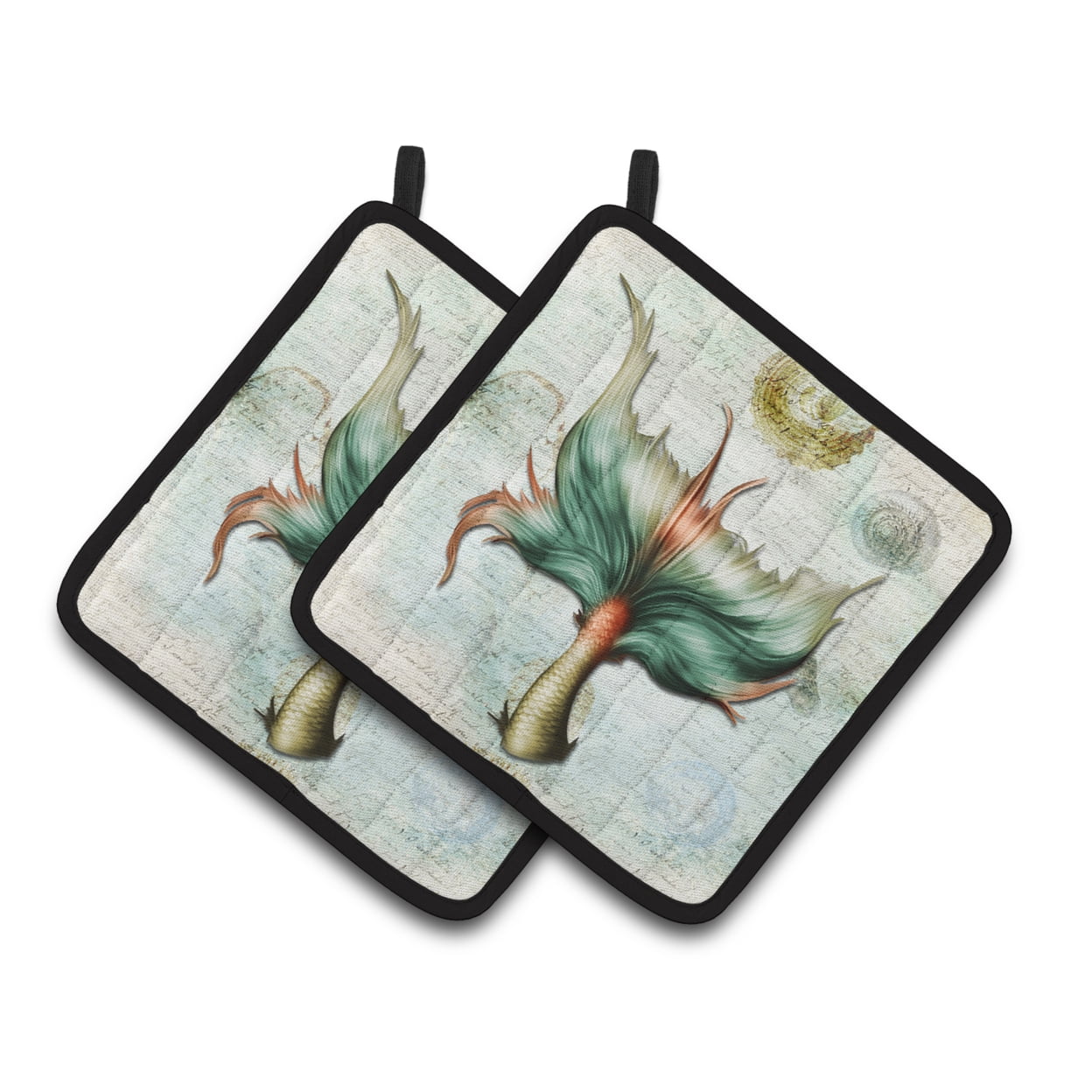 Caroline's Treasures SB3039PTHD Mermaids and Mermen Mermaid Tail Pair of Pot Holders, 7.5HX7.5W, multicolor