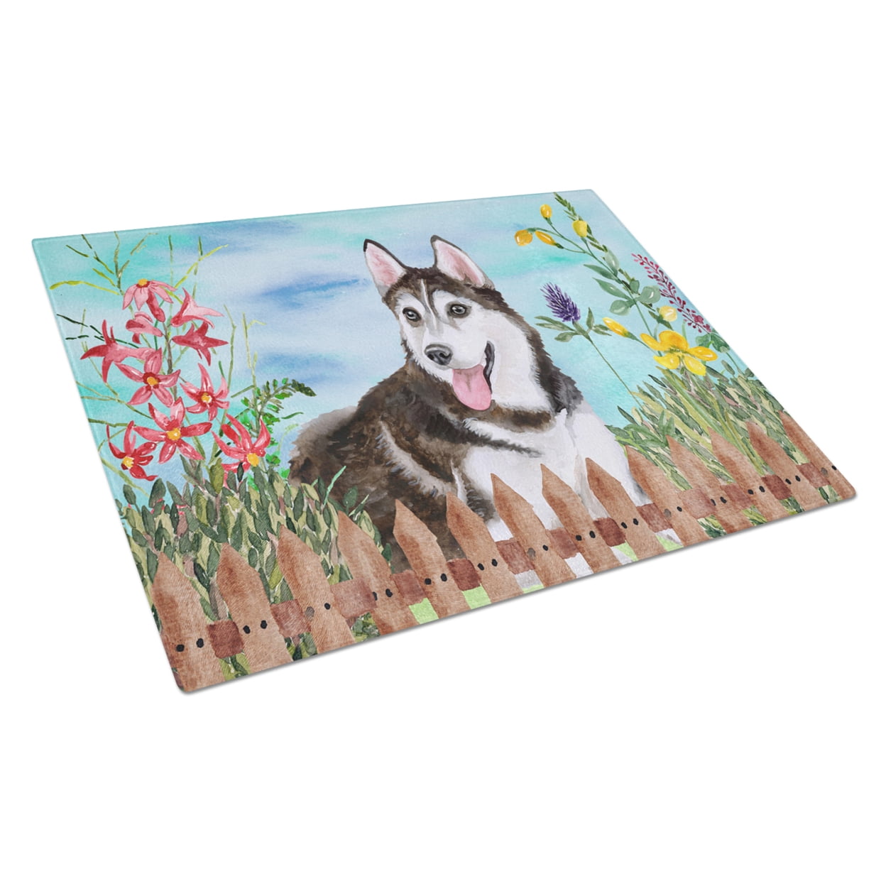 Caroline's Treasures Siberian Husky #2 Spring Glass Cutting Board Large