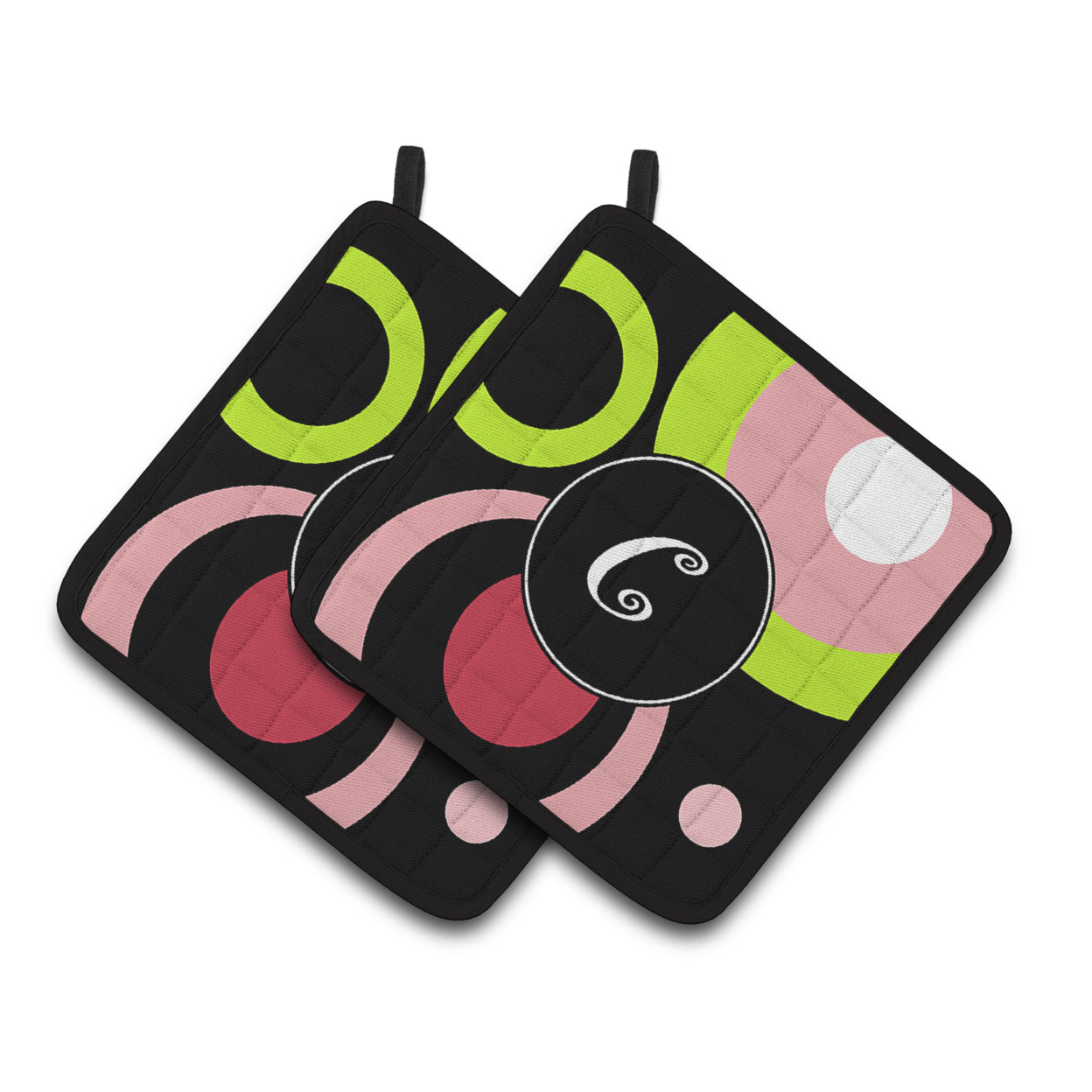 Carolines Treasures AM1002-CPTHD Letter C Monogram - Retro in Black Pair of Pot Holders 7.5HX7.5W multicolor