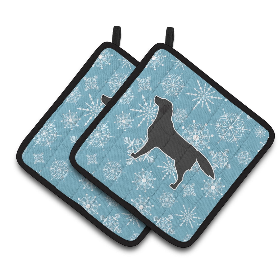 Winter Snowflake Black Labrador Retriever Pair of Pot Holders