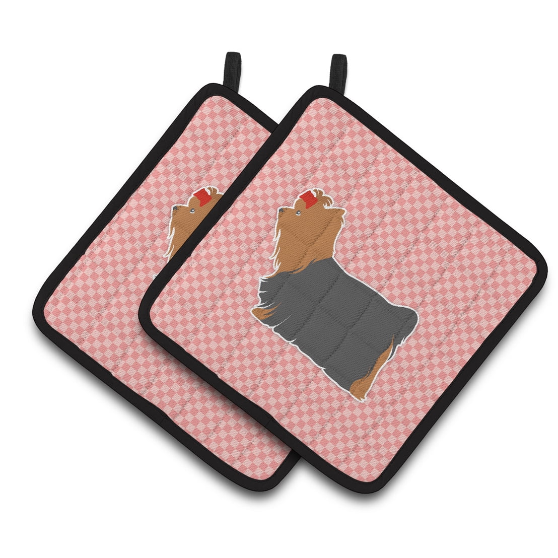 Carolines Treasures BB3634PTHD Yorkshire Terrier Yorkie Checkerboard Pink Pair of Pot Holders , 7.5HX7.5W, multicolor