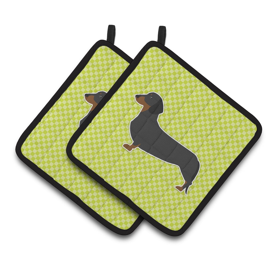 Carolines Treasures BB3782PTHD Dachshund Checkerboard Green Pair of Pot Holders 7.5HX7.5W multicolor