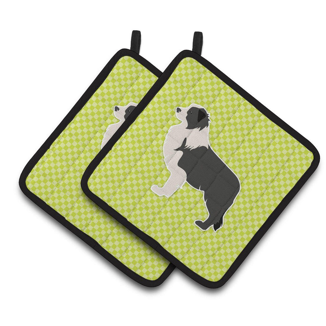 Carolines Treasures BB3823PTHD Black Border Collie Checkerboard Green Pair of Pot Holders 7.5HX7.5W multicolor