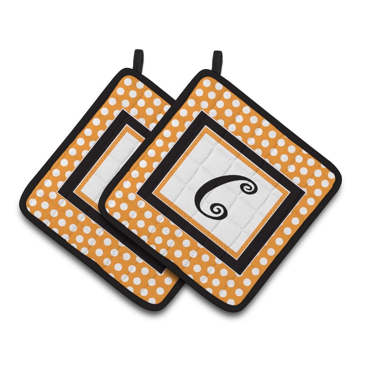 Carolines Treasures CJ1033-CPTHD Letter C Initial Monogram - Orange Polkadots Pair of Pot Holders, 7.5HX7.5W, multicolor