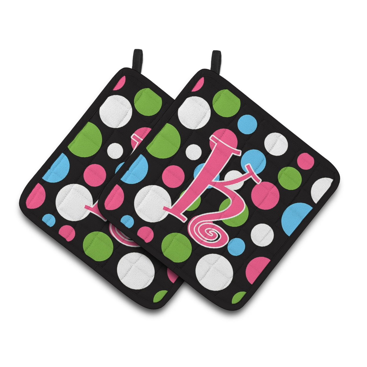 Carolines Treasures CJ1038-KPTHD Letter K Initial Monogram - Polkadots and Pink Pair of Pot Holders, 7.5HX7.5W,