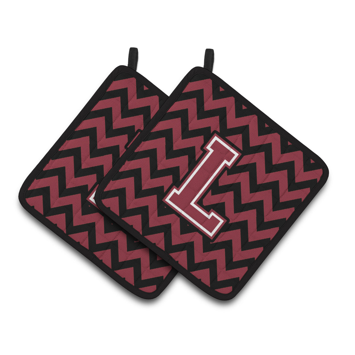 Carolines Treasures CJ1052-LPTHD Letter L Chevron Garnet and Black Pair of Pot Holders, 7.5HX7.5W, multicolor