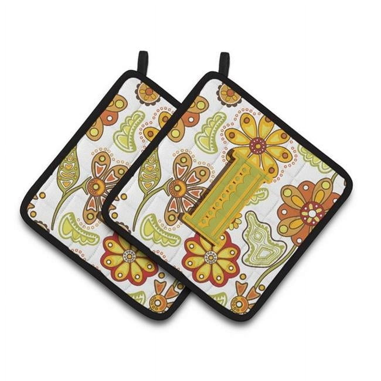Carolines Treasures CJ2003-IPTHD Letter I Floral Mustard & Green Pair of Pot Holders, 7.5 x 3 x 7.5 in.