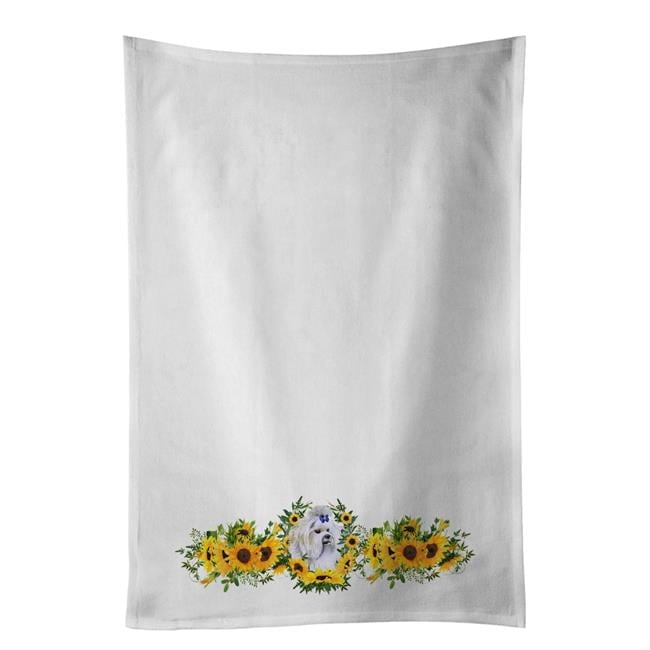 Carolines Treasures CK2843WTKT 28 x 19 in. Unisex Maltese in Sunflowers White Dish Towels Kitchen Towel - Set of 2
