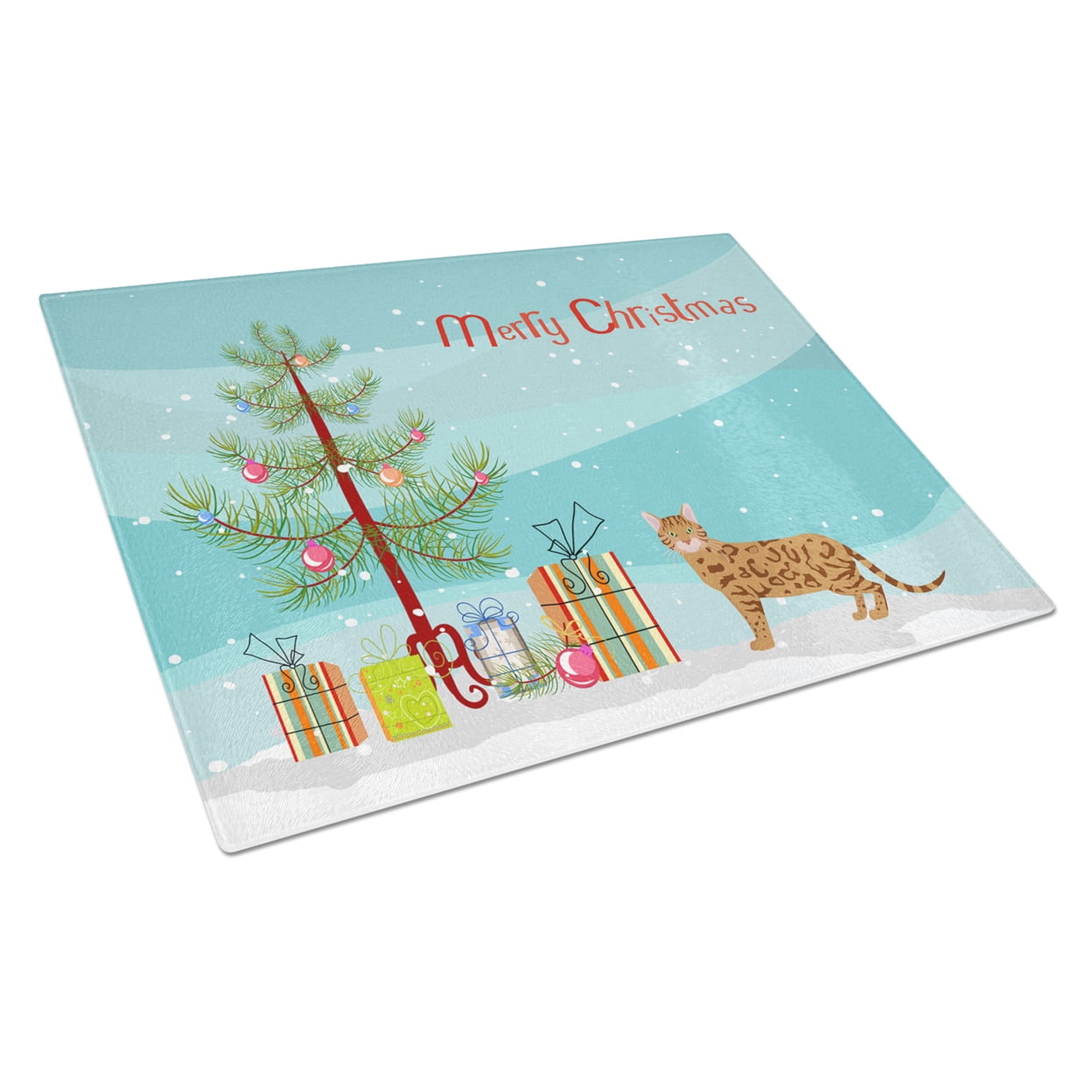 Carolines Treasures CK4569LCB Bengal 2 Cat Merry Christmas Glass Cutting Board Large, 12H x 16W, multicolor