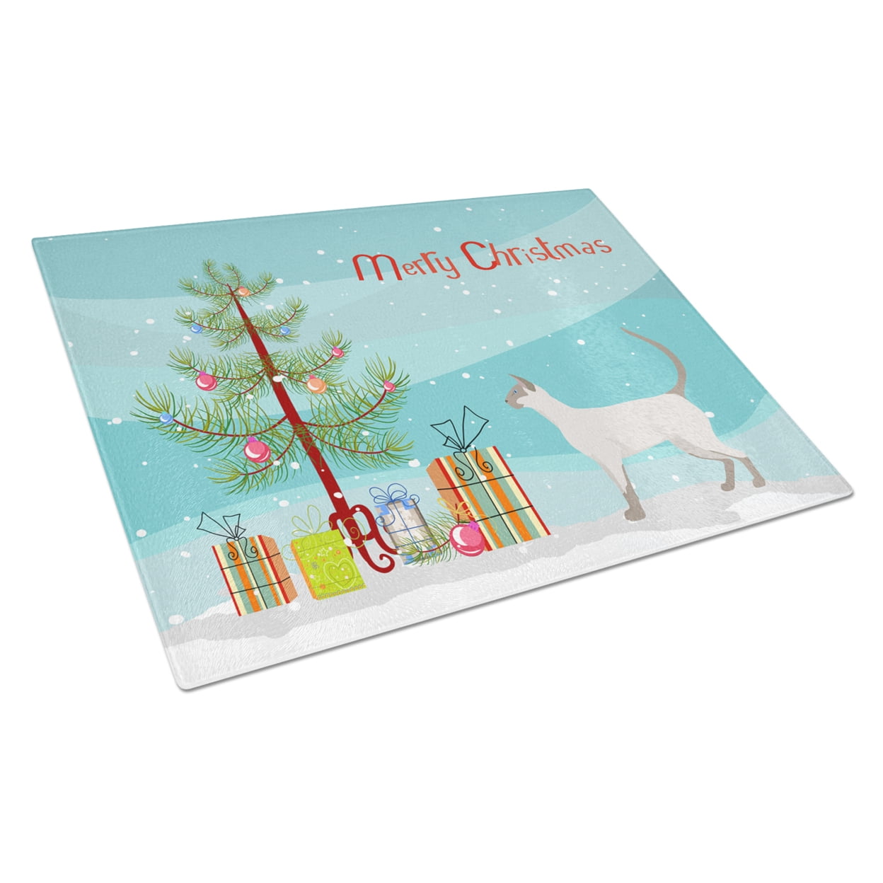 Carolines Treasures CK4710LCB Siamese modern 1 Cat Merry Christmas Glass Cutting Board Large, 12H x 16W, multicolor