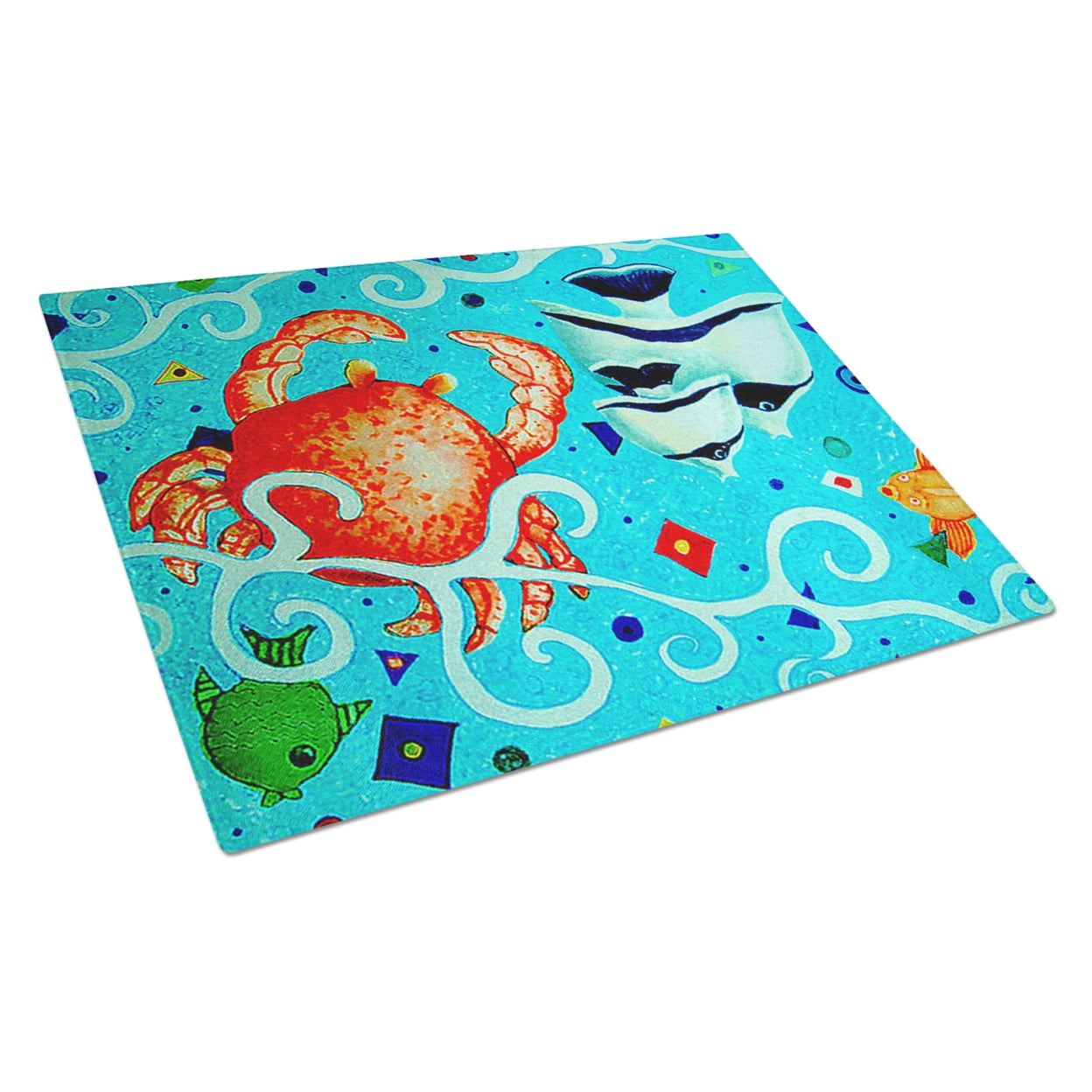 Carolines Treasures Crabby Crab Glass Cutting Board Large 12H x 16W multicolor