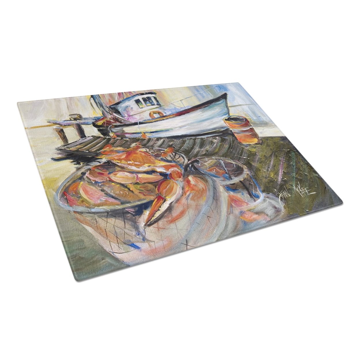 Blue Crab Trap Glass Cutting Board Large