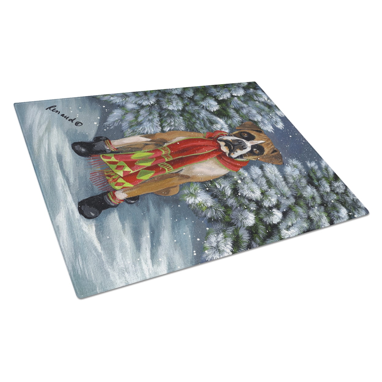 Carolines Treasures PPP3040LCB Boxer Lets Play Christmas Glass Cutting Board Large, 12H x 16W, multicolor