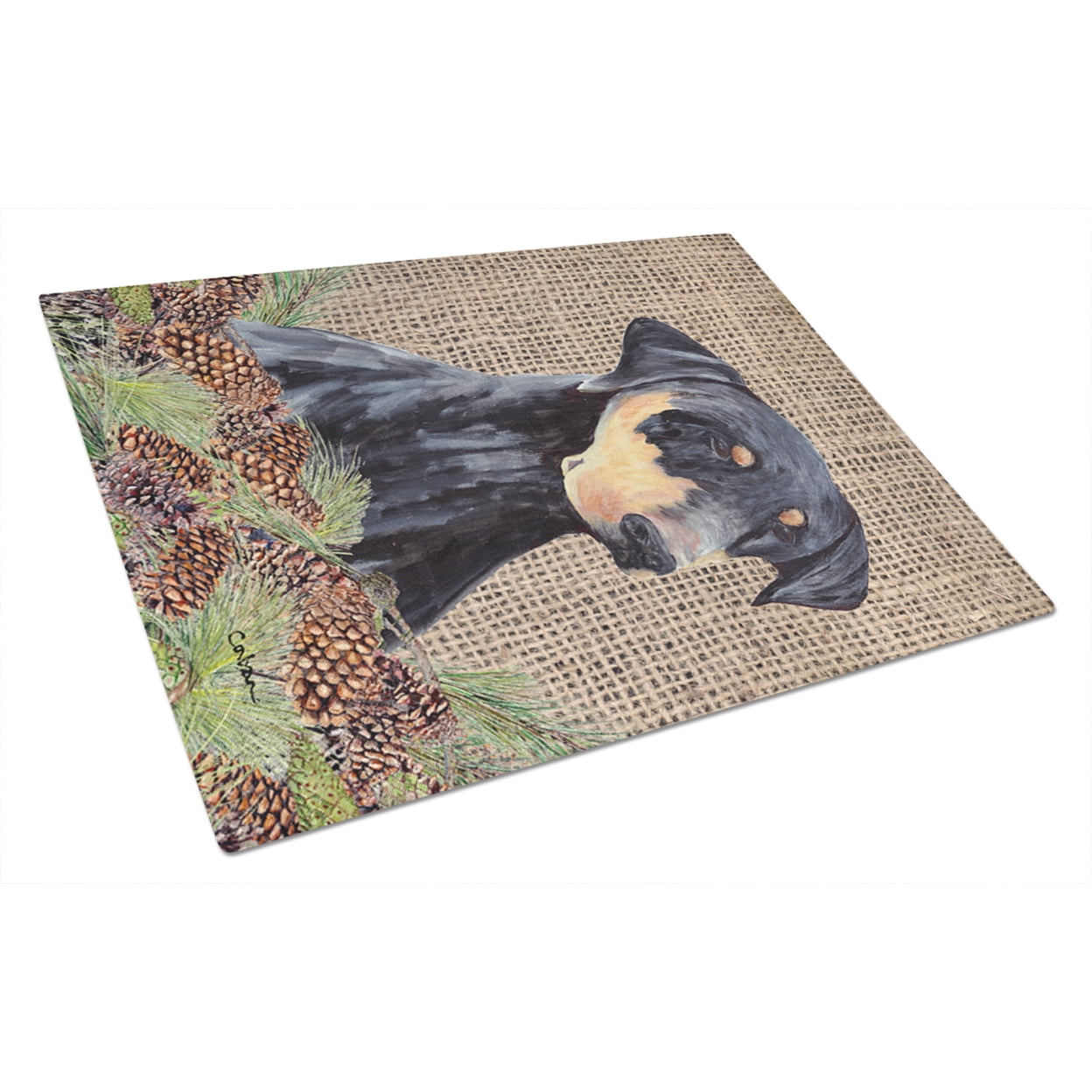 Carolines Treasures SC9038LCB Doberman Faux Burlap and Pine cones Glass Cutting Board Large, 12H x 16W, multicolor