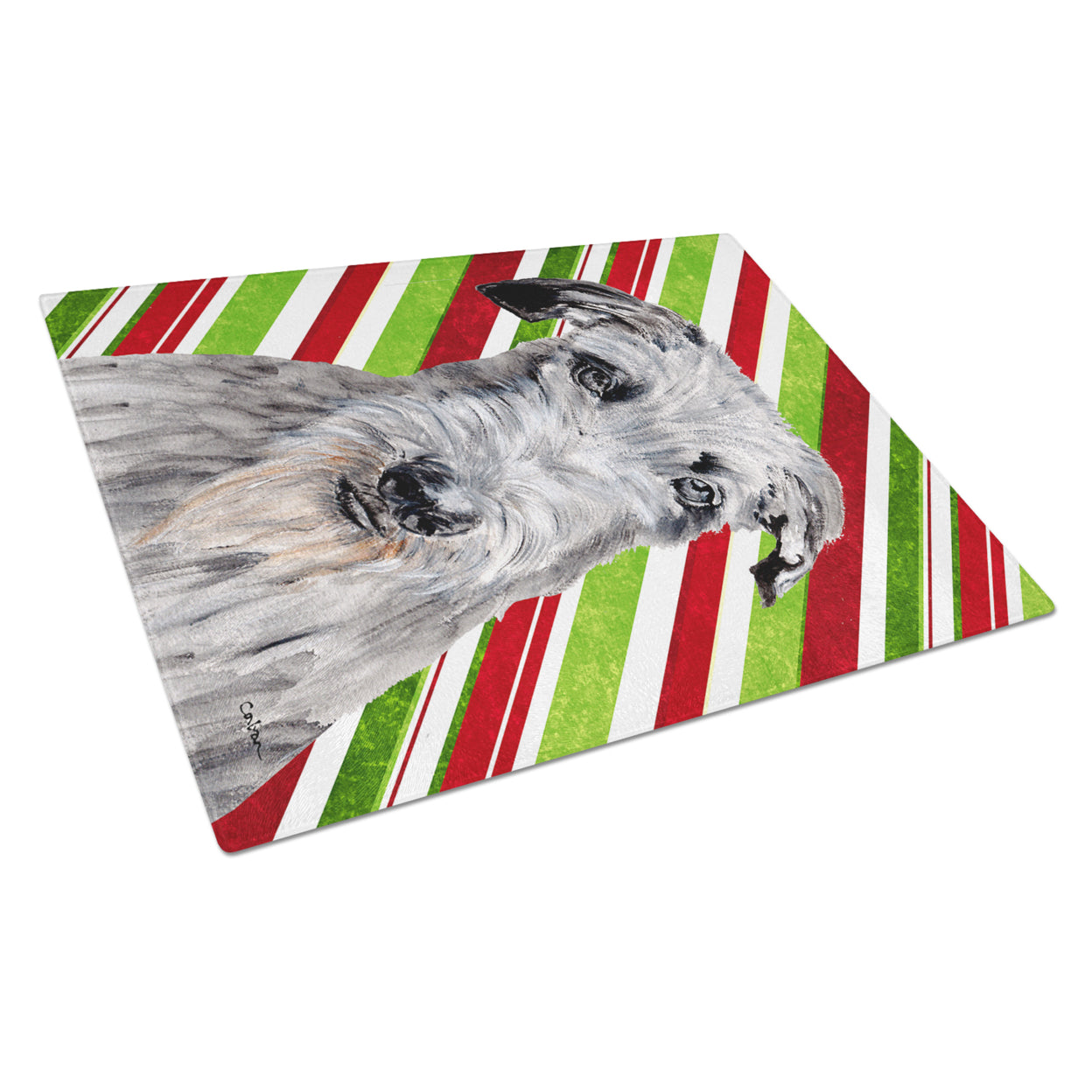 Carolines Treasures SC9802LCB Scottish Deerhound Candy Cane Christmas Glass Cutting Board Large, 12H x 16W, multicolor