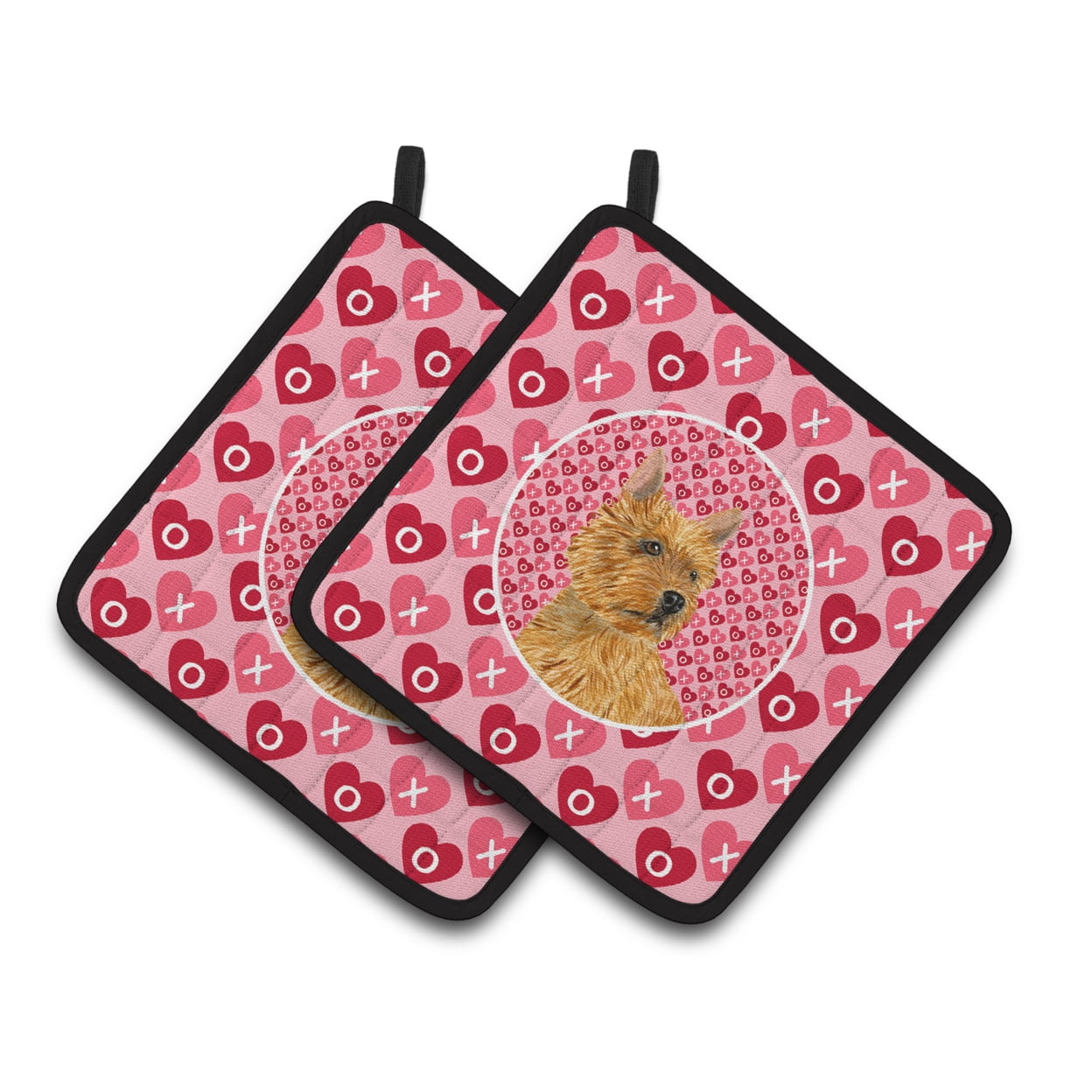 Carolines Treasures SS4499PTHD Norwich Terrier Hearts Love and Valentines Day Portrait Pair of Pot Holders, 7.5HX7.5W,