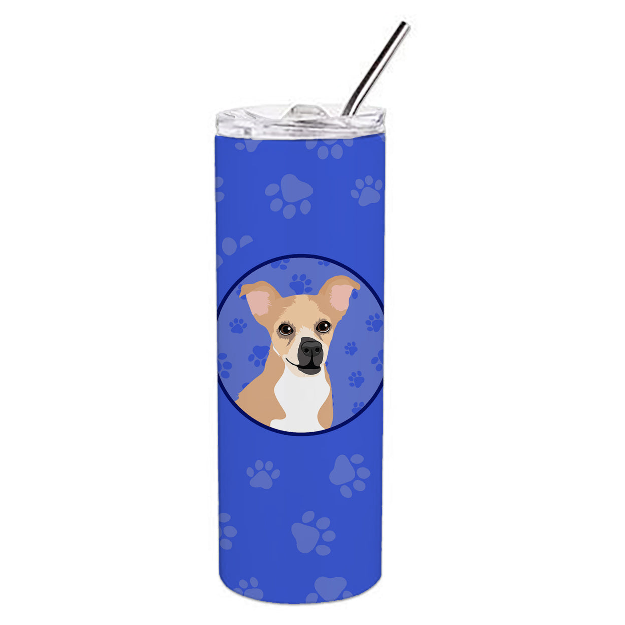 Chihuahua Gold and White Stainless Steel 20 oz Skinny Tumbler 3 in x 8.25 in
