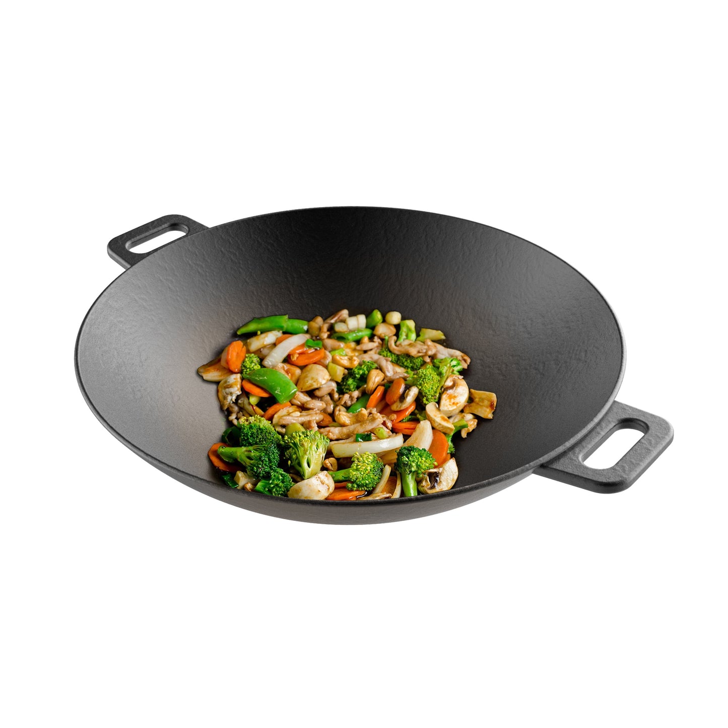 Cast Iron Wok-14†Pre-Seasoned, Flat Bottom Cookware with Handles-Compatible by Classic Cuisine