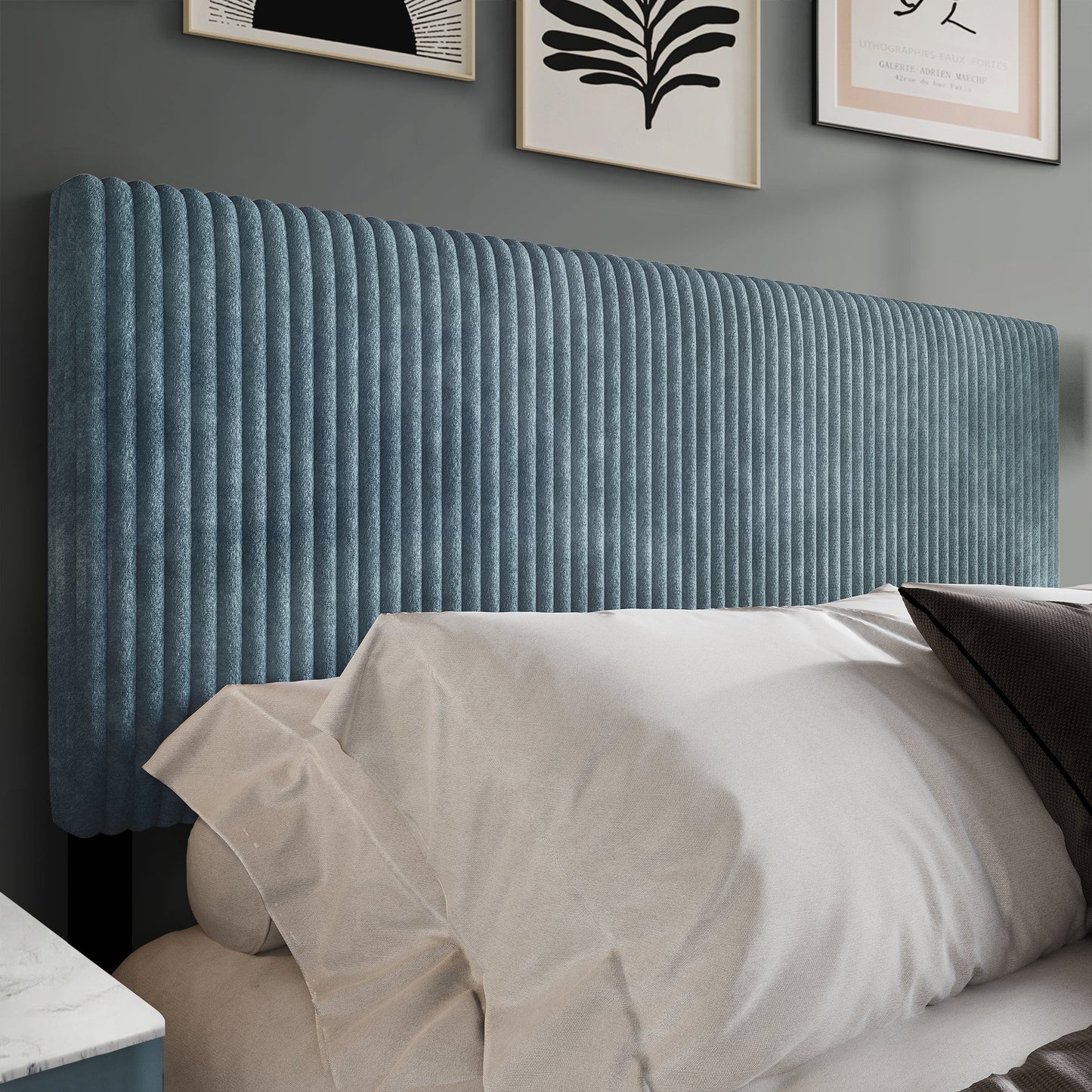 Castle Place Cozy Corduroy Velvet Upholstered Full Headboard, Light Blue