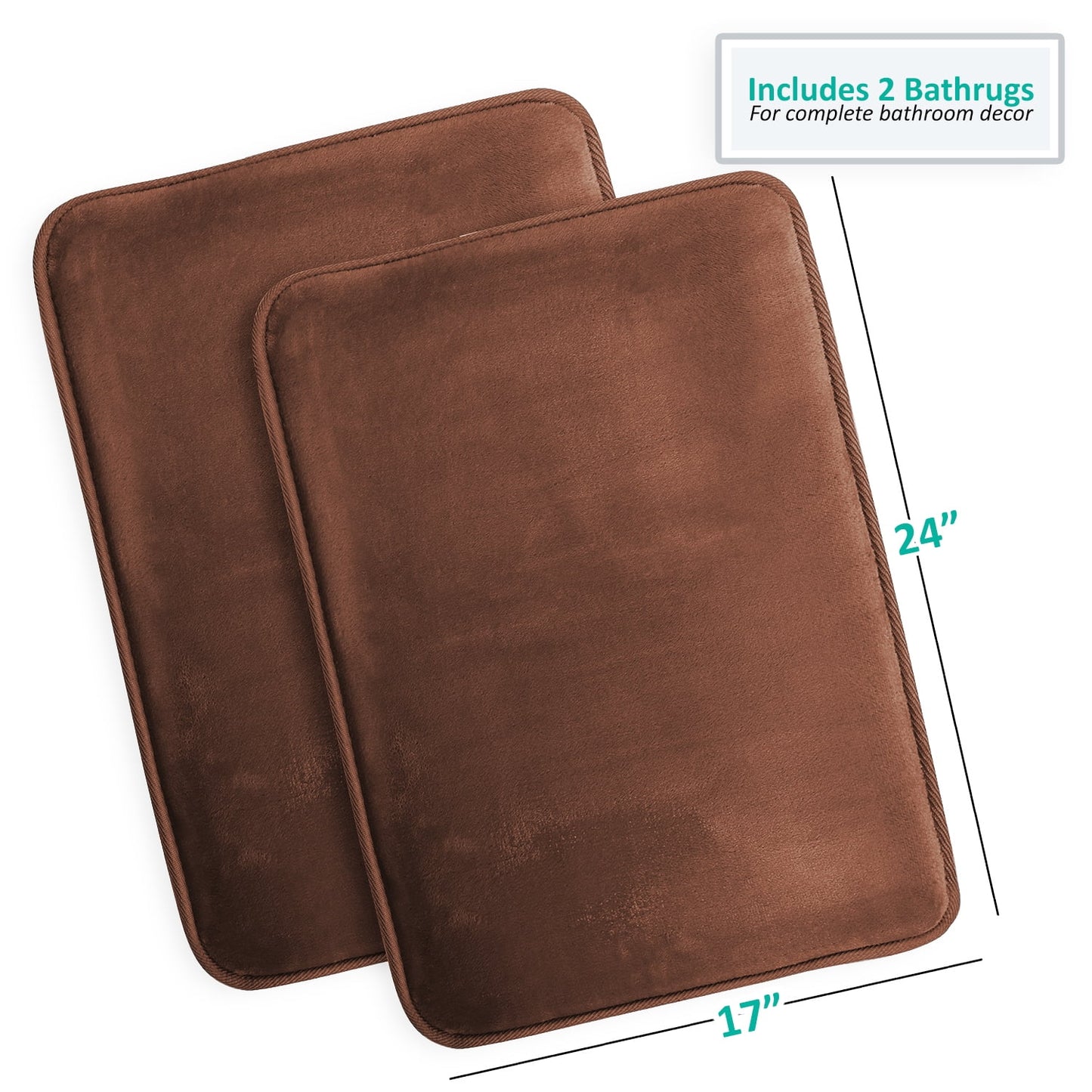 Clara Clark 2 Piece Premium Memory Foam Bathroom Mat Set, Set of 2 17x24 Inch Bath Rugs, Brown