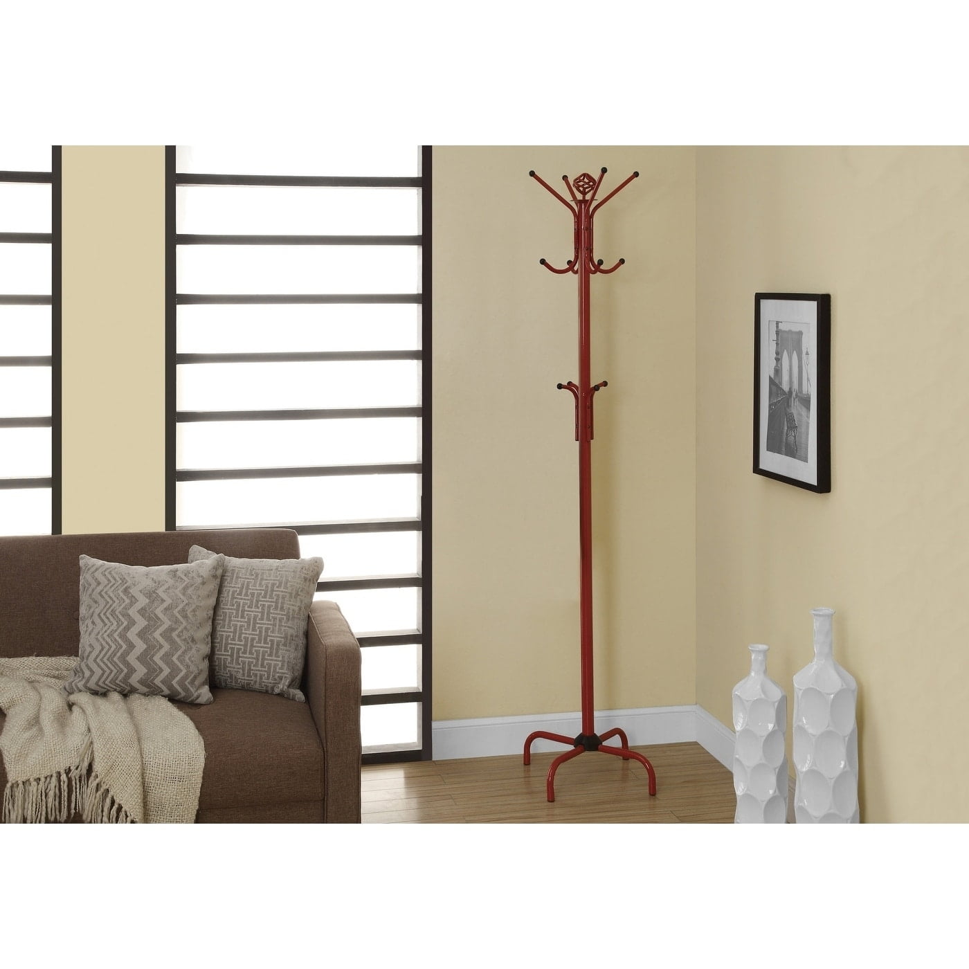 Perchero, Ãrbol de Pasillo, Independiente, 12 Ganchos, Entrada, 70 "H, Dormitorio, Metal, Rojo, Rojo, Contemporáneo, Moderno