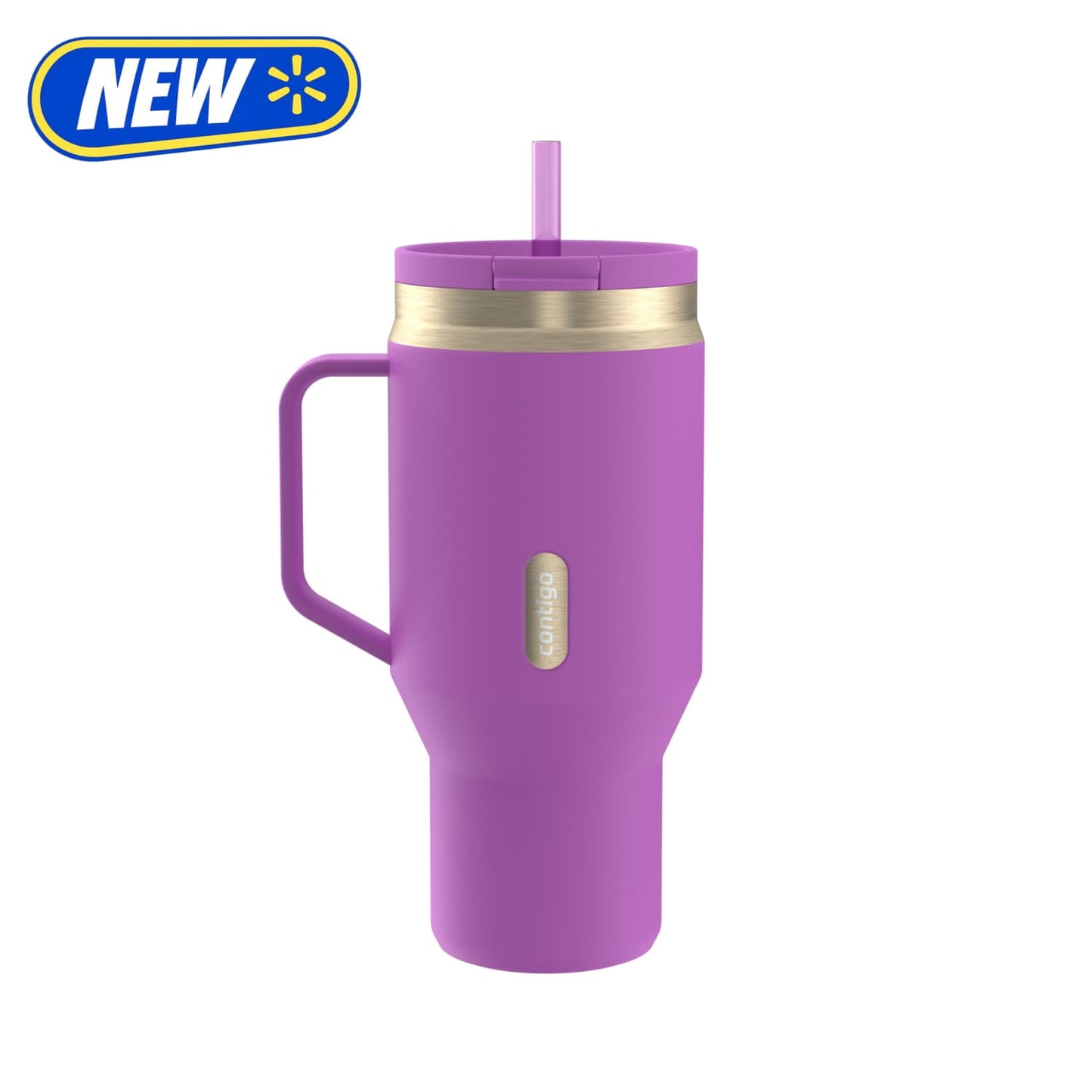 Contigo 30 oz Stainless Steel Water Bottle Tumbler with Straw – Leak-Proof Insulated Travel Mug, Reusable Water Bottle, Side Handle, Purple/Champagne