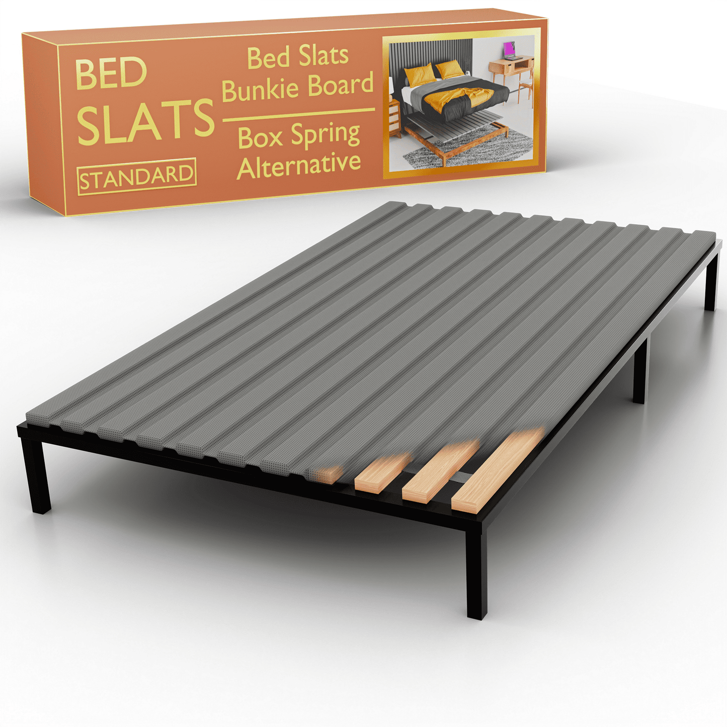 Continental Sleep, Wooden Full Bed Slats for Support Under Mattress with Cover – Replacement Wood Slats for Full Size Bed Frame – Under Mattress Support Without Extra Height – 2.38" Standard Width