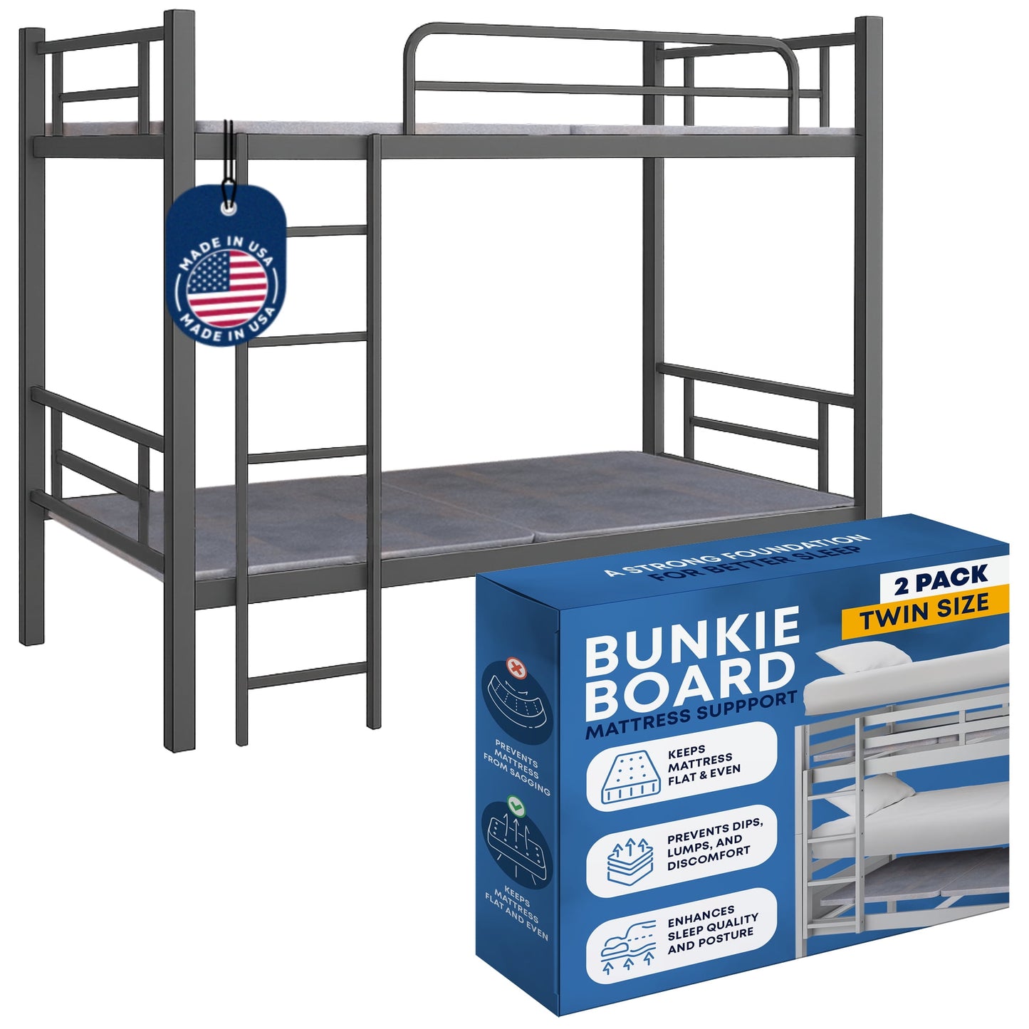 Continental Sleep , 38MM Madera Bunkie Board para Cama Tamaño Twin - Tablero de Soporte Bajo el Colchón, Completamente Ensamblado, Cubierta de Ventilación de Tela - Reemplaza Listones de Madera O Box Spring para Bases de Cama (Juego de 2)