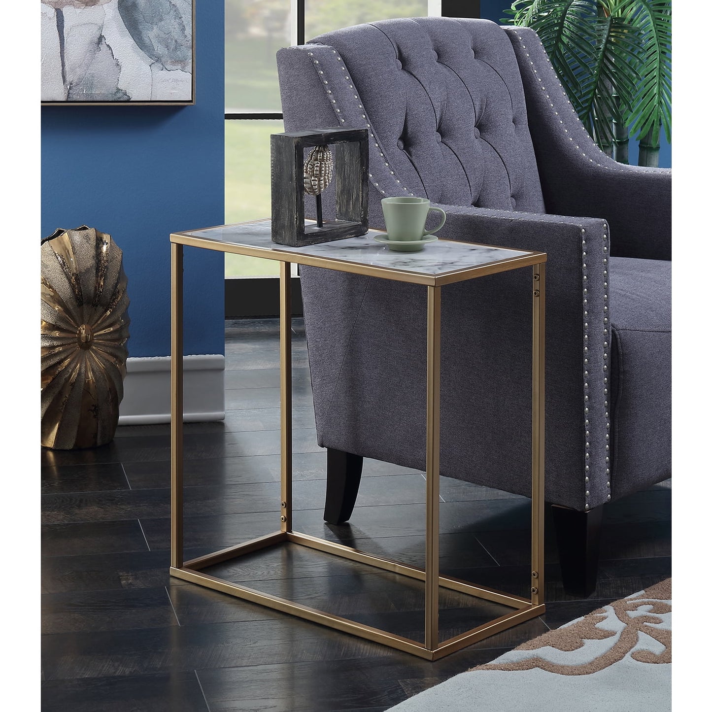 Gold Coast Faux Marble Chairside Table, Faux Marble and Gold
