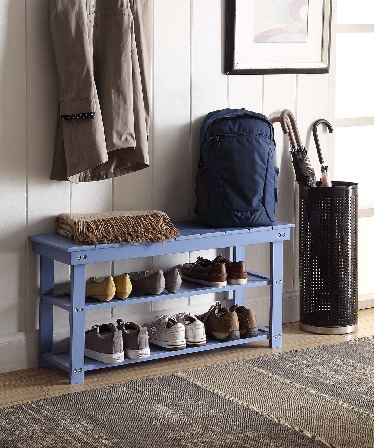Convenience Concepts Oxford Utility Mudroom Bench with Shelves, Blue