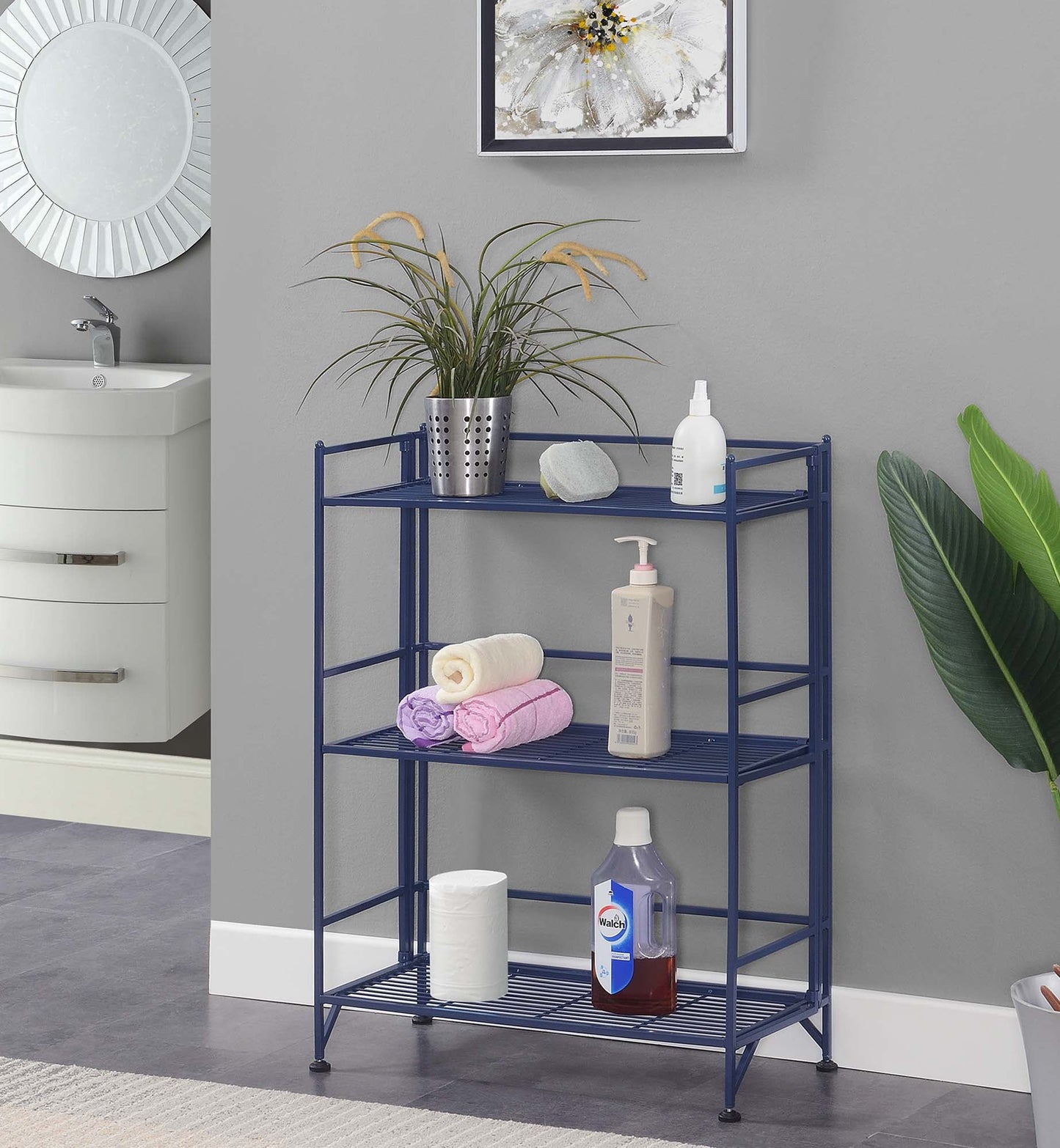 Convenience Concepts Xtra Storage Repisa Metálica Plegable Ancha de 3 Niveles, Azul Cobalto
