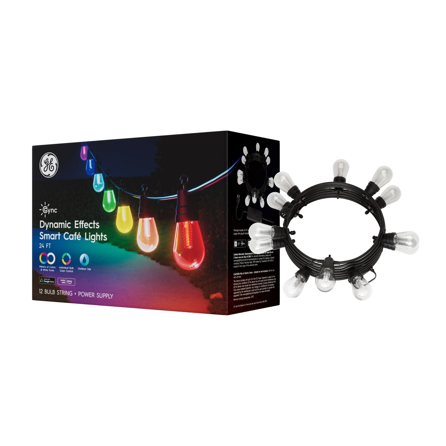 GE Cync 24ft Café Lights Dynamic Effects Smart LED Color Changing Patio String Lights