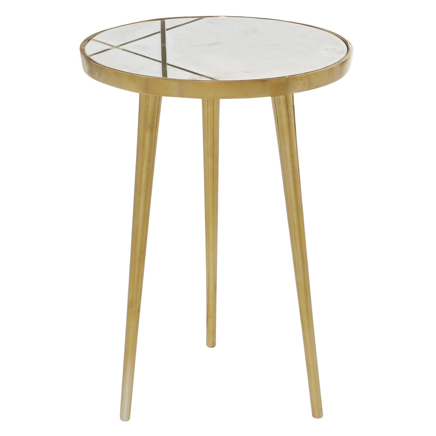 DecMode 15" x 20" Gold Aluminum Metal Accent Table with Marble Top, 1-Piece