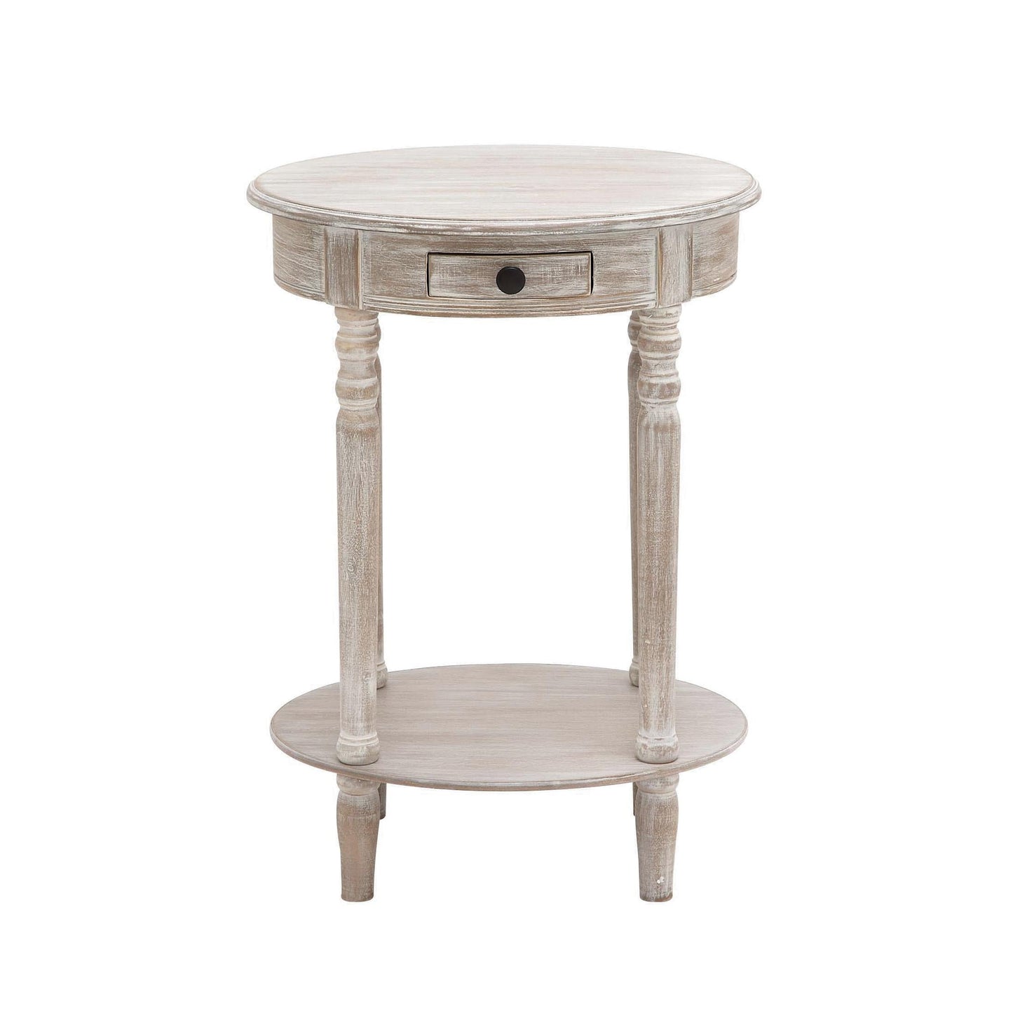 DecMode Mesa Auxiliar Ovalada de 1 Cajón de 20" x 27" de Madera Clara Marrón Blanqueada, 1 Pieza