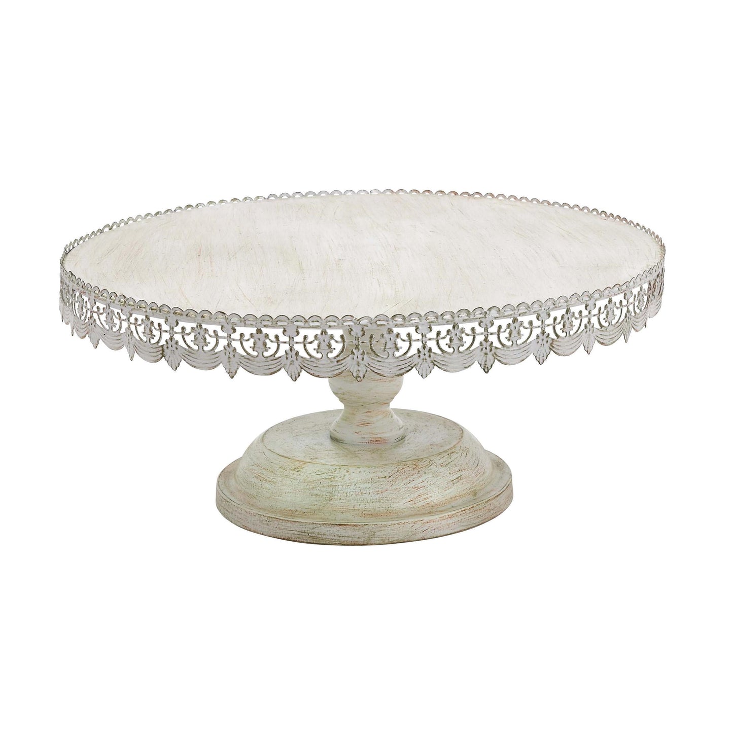 DecMode 22" x 10" Cream Metal Floral Decorative Stand with Lace Inspired Edge, 1-Piece