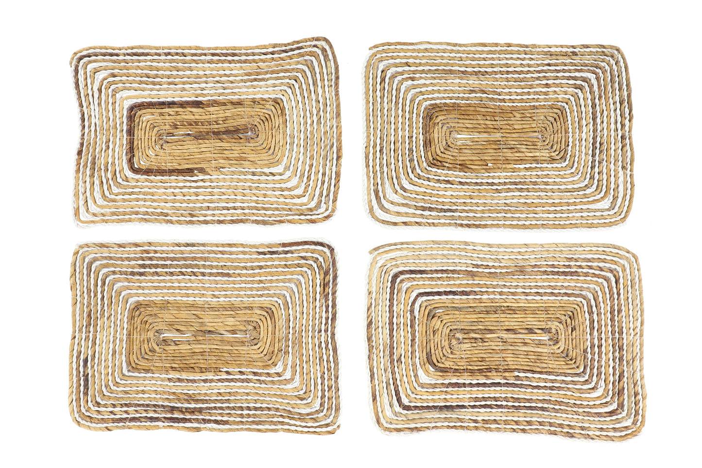 DecMode Rectangular Striped White & Natural Banana Leaf Wicker Placemats, Set of 4: 20†x 14†Each