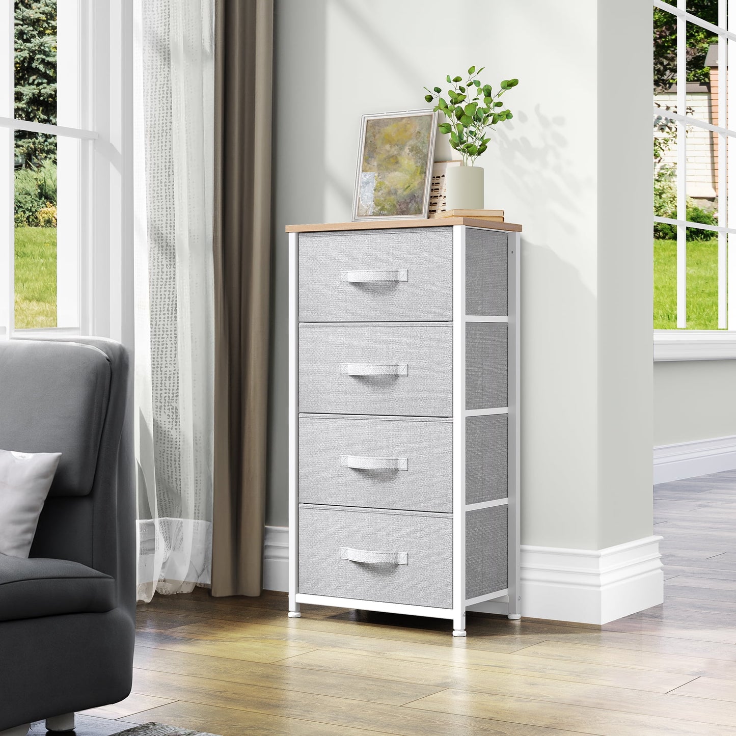 DEXTRUS 4-Drawer Fabric Dresser, Lightweight Chest for Adults & Kids, Storage Closet – Light Gray