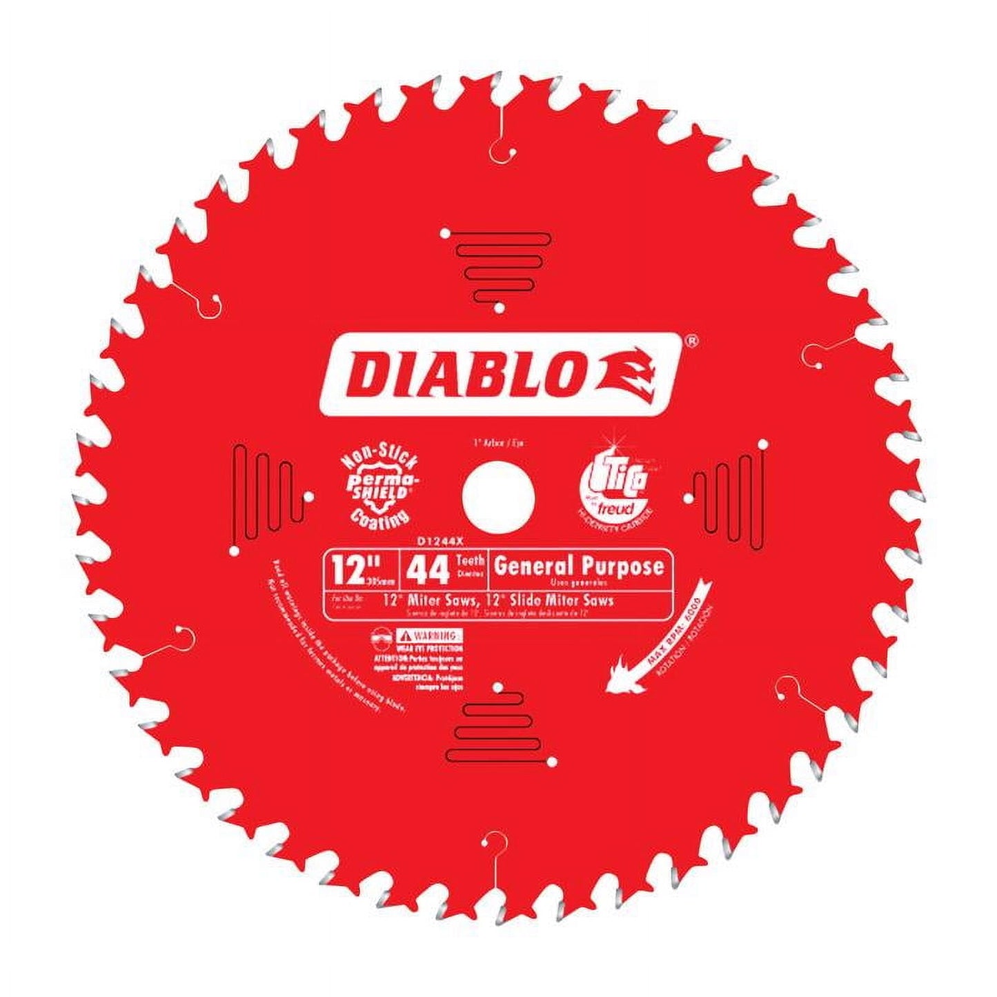 Diablo Hoja de Sierra Circular de Punta de Carburo de 12 Pulg. de Diámetro x 1 Pulg. 44 Dientes 1 Paquete