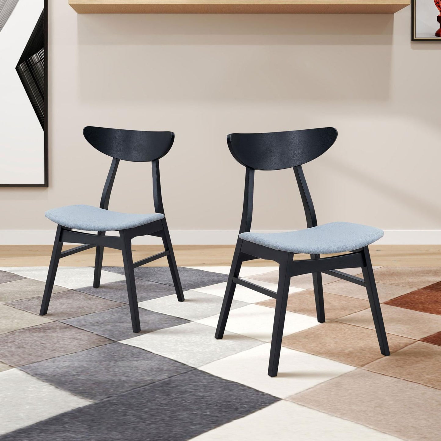 Dining Chairs Set, Kitchen Chairs, Modern Side Chairs Set of 2 Upholstered Dining Room Chairs, Rubber Wood Frame, Black, 30.71 Inch Height, Baby Blue Cushion