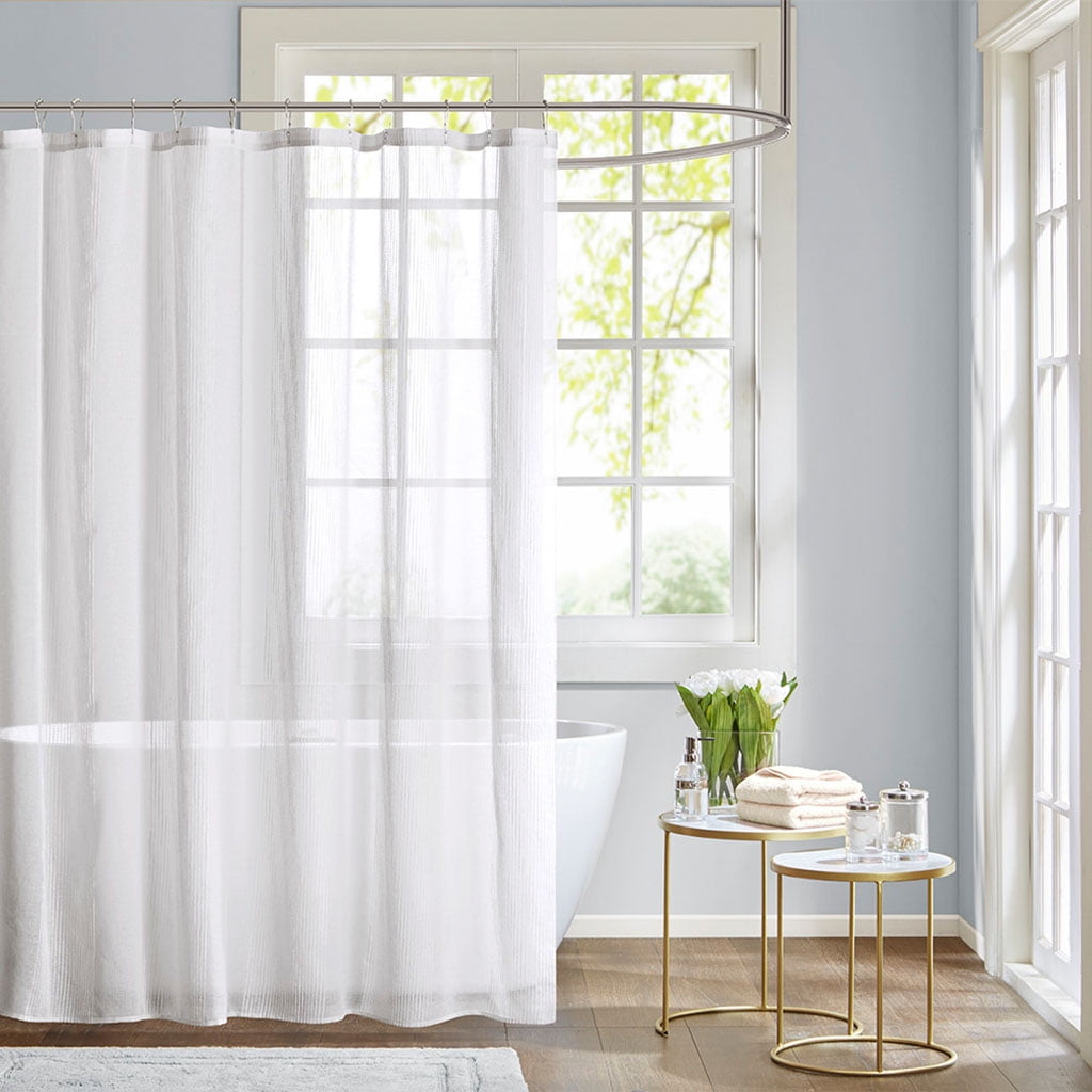MAYEERTY White Sheer Bathroom Shower Curtains with 12 pcs Hooks,72" x 72"