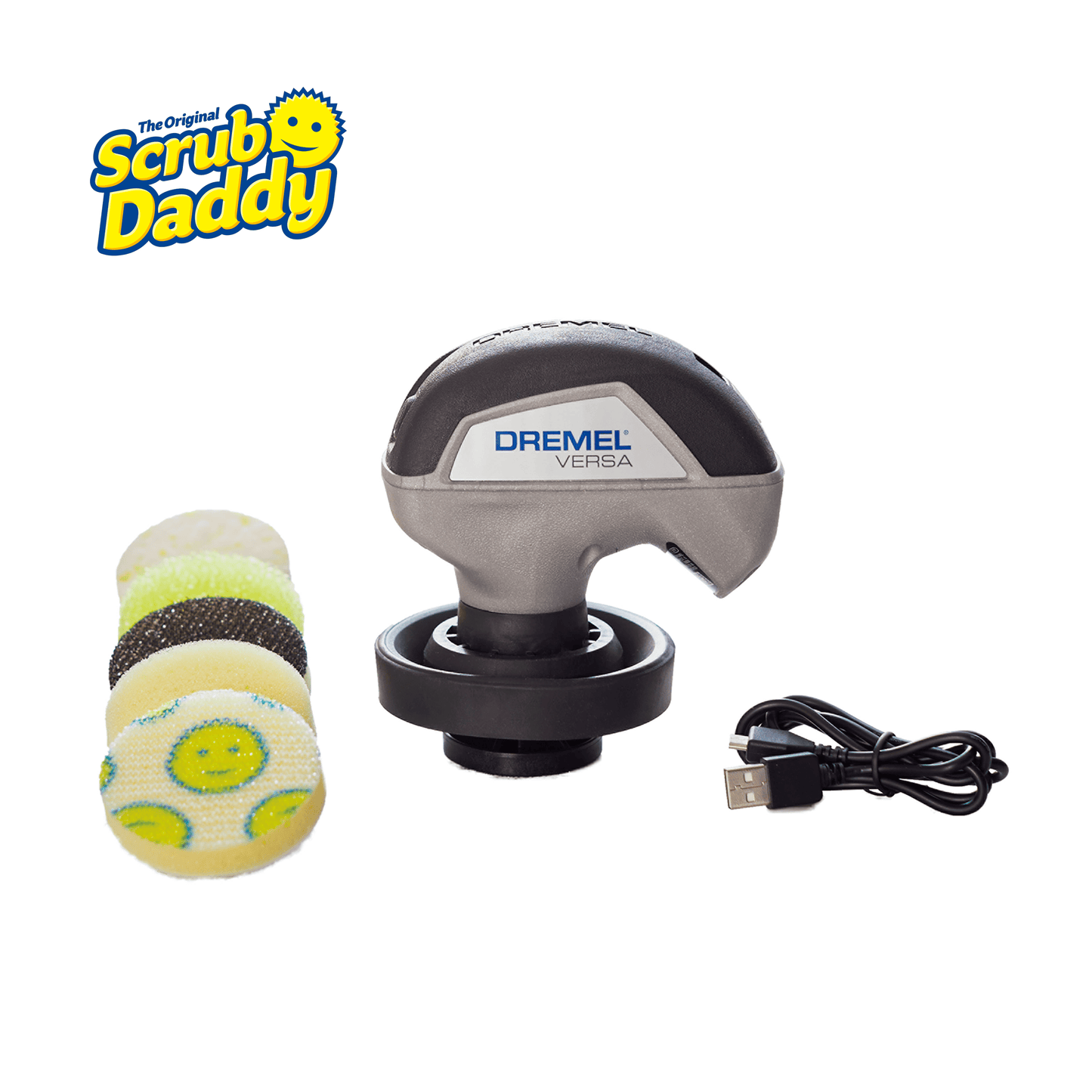Dremel Versa Power Spin Scrubber con 5 Almohadillas de Esponja Scrub Daddy, Recargable, Impermeable, 2200 RPM Spin Scrubber 