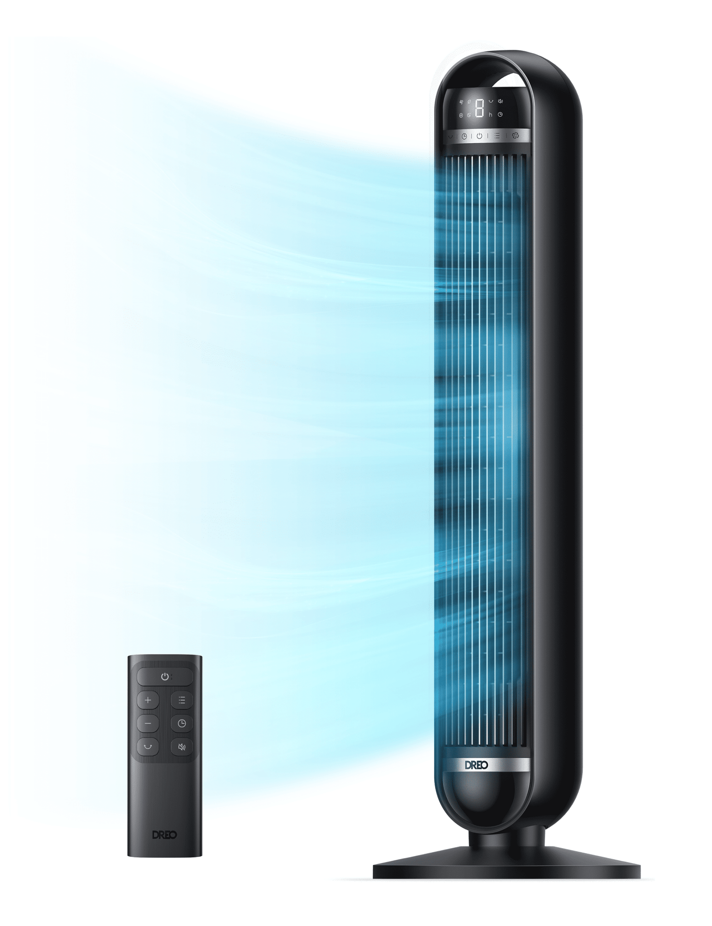 DREO Tower Fan, 27ft/s Velocity Quiet Floor Fan, 90° Oscillating Fans for Indoors with 8 Speeds, 4 Modes, Remote Control, Standing Fans, Bladeless Fan, Black, Nomad DC