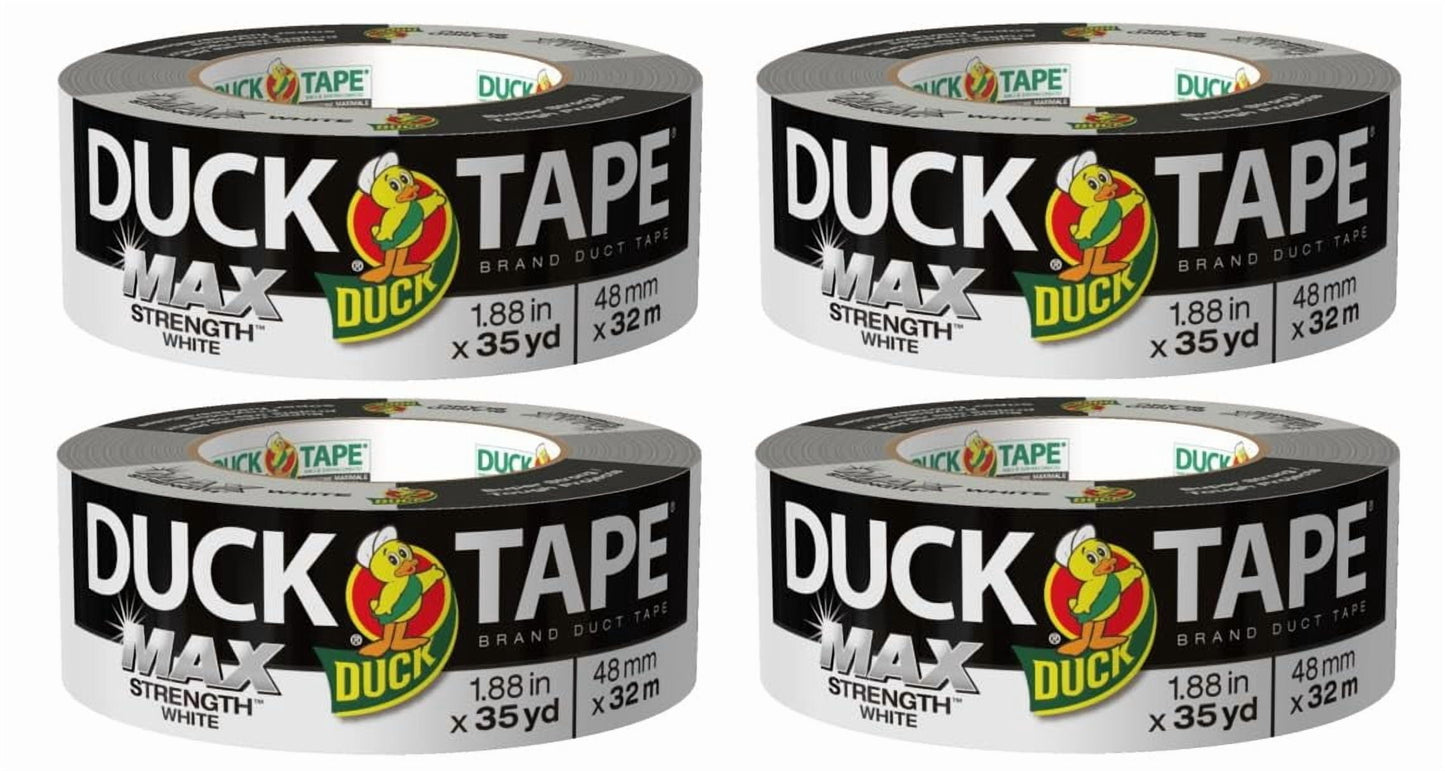 Duck Brand Max Strength Duct Tape, White, 4 Rolls, 1.88 Inch x 35 Yards Each, 240866