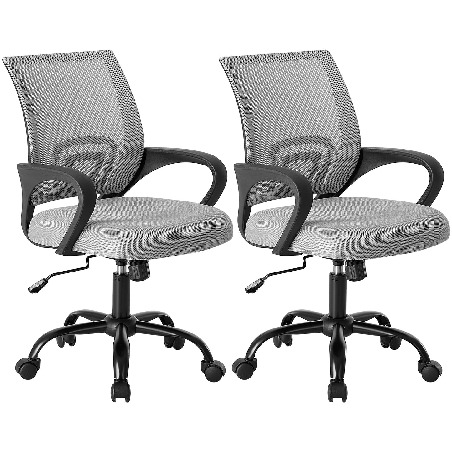 EDX 2-Pack Ergonomic Mid-Back Office Chair - Swivel Desk Chair with Lumbar Support, Breathable Mesh Backrest, Adjustable Height, Sponge Seat & Smooth Rolling Wheels, Gray