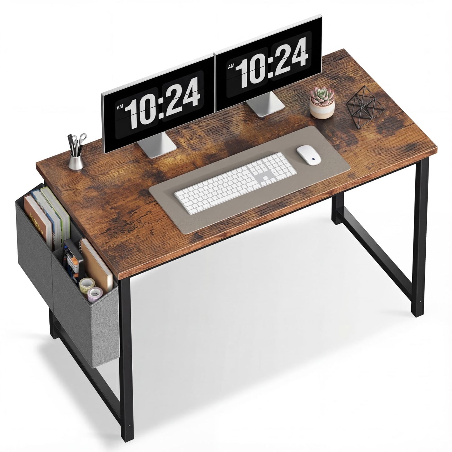 EDX 47" Computer Desk with Metal Frame, Scratch-Resistant Surface & Side Storage Bag, Two Desk Styles Shipped Randomly – Modern Office Desk, Rustic Brown