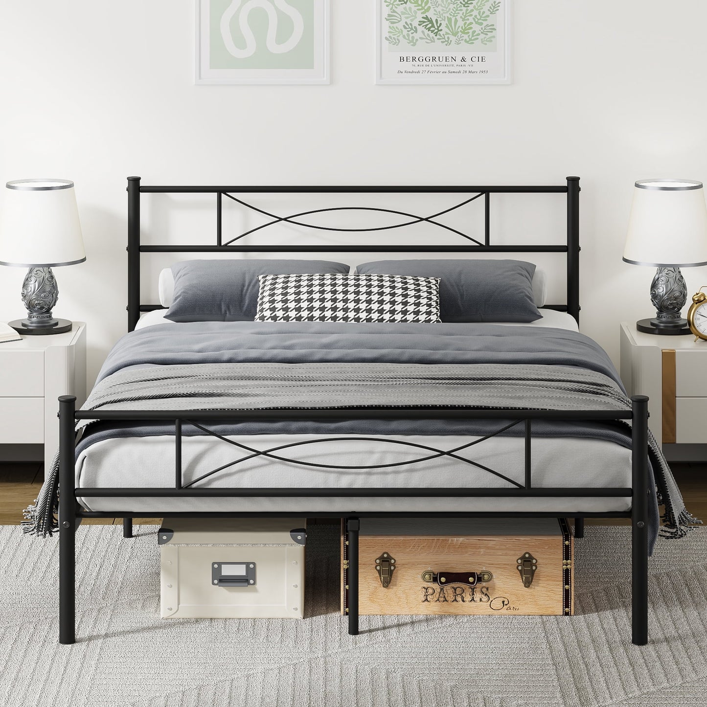 Yoneston Full Size Platform Metal Bed Frame with Headboard Footboard No Box Spring, Black