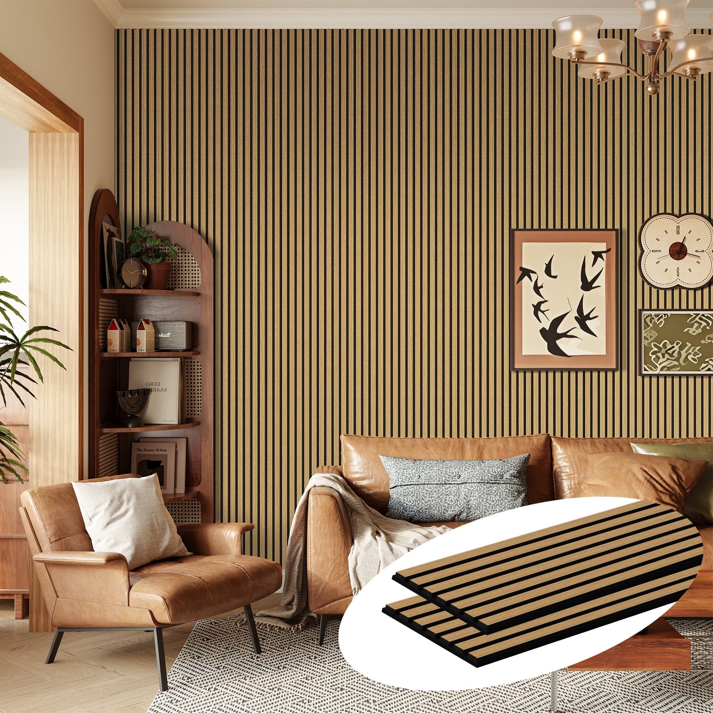 Easy4Home 2Pcs 106"x12.6" Wood Slat Acoustic Wall Panels, 3D Fluted Soundproof Decorative Panels for Interior Walls, Black Oak